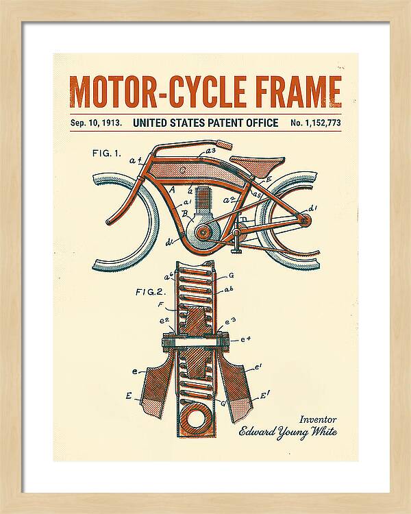 Motor Cycle Frame Retro Patent Us1152773a