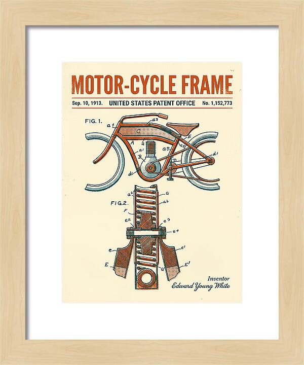 Motor Cycle Frame Retro Patent Us1152773a