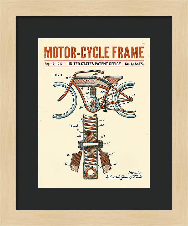 Motor Cycle Frame Retro Patent Us1152773a