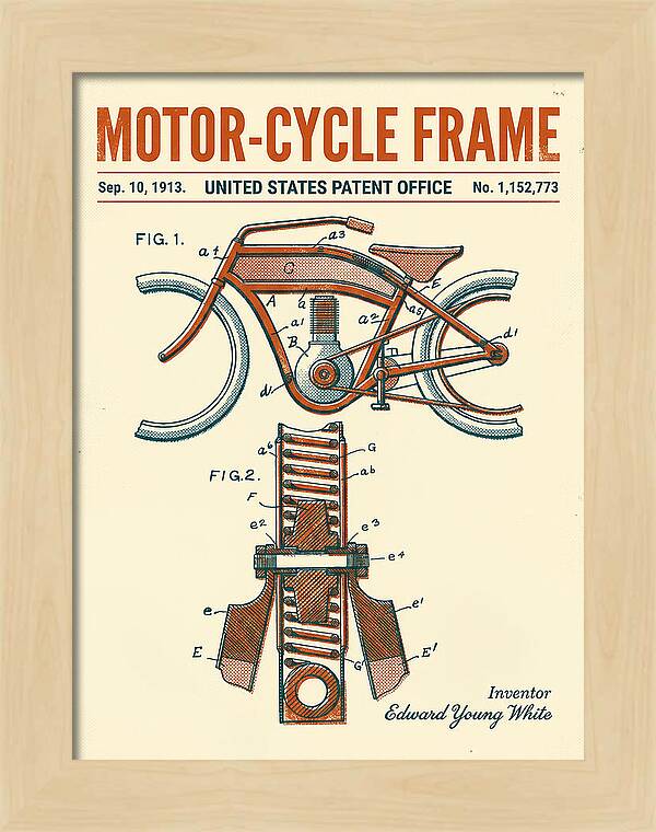 Motor Cycle Frame Retro Patent Us1152773a
