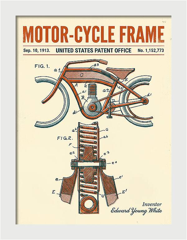 Motor Cycle Frame Retro Patent Us1152773a