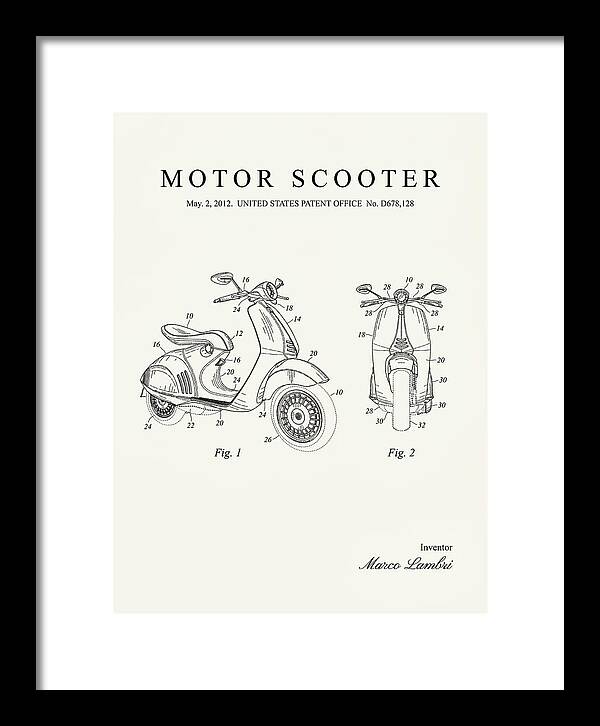 Motor Scooter Vespa Minimalist Patent Usd678128s1