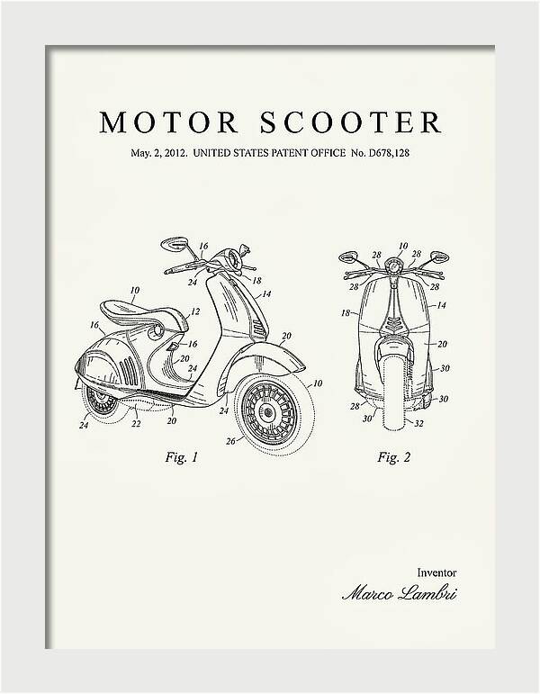 Motor Scooter Vespa Minimalist Patent Usd678128s1