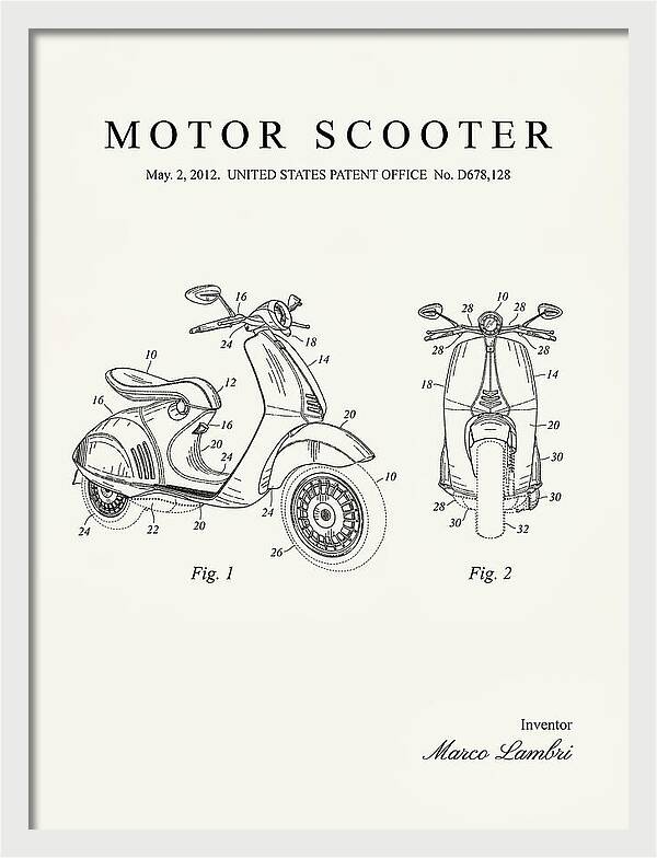 Motor Scooter Vespa Minimalist Patent Usd678128s1