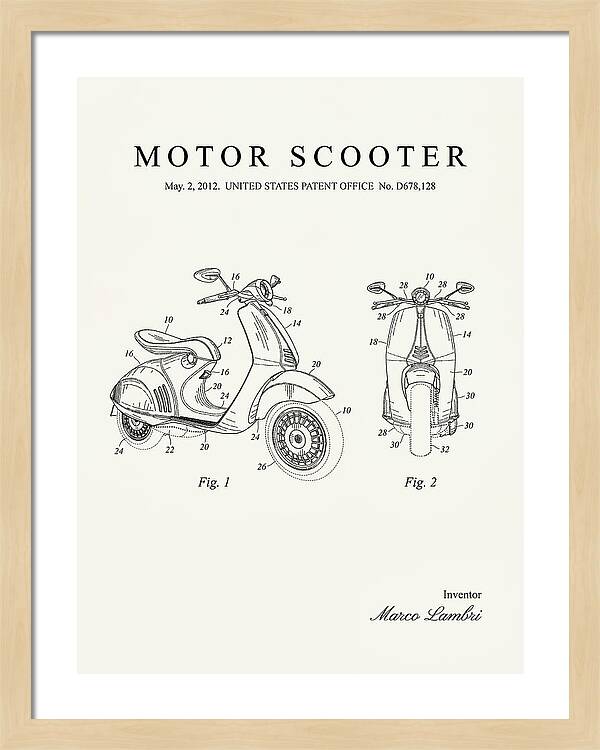 Motor Scooter Vespa Minimalist Patent Usd678128s1