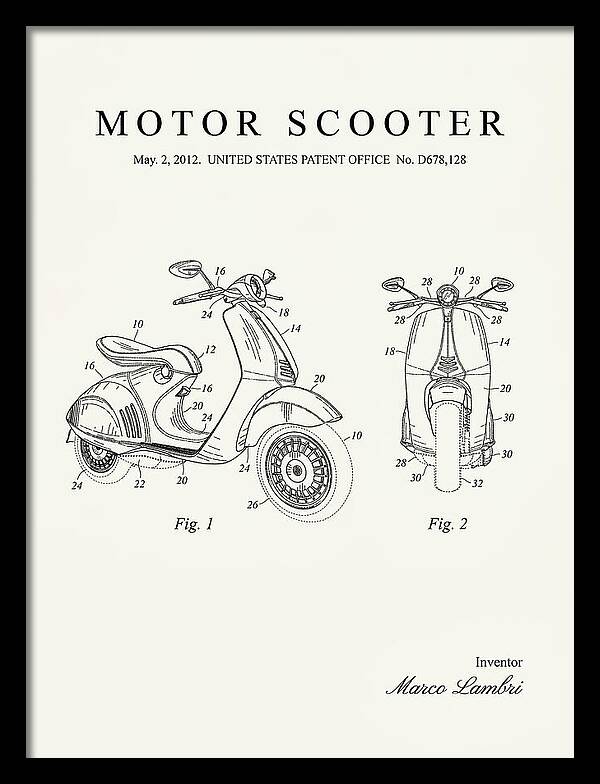 Motor Scooter Vespa Minimalist Patent Usd678128s1