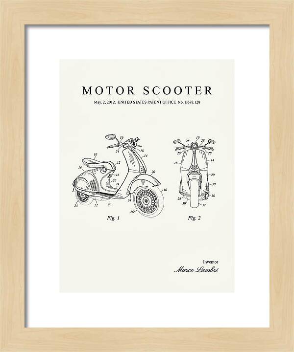 Motor Scooter Vespa Minimalist Patent Usd678128s1