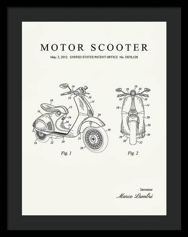 Motor Scooter Vespa Minimalist Patent Usd678128s1