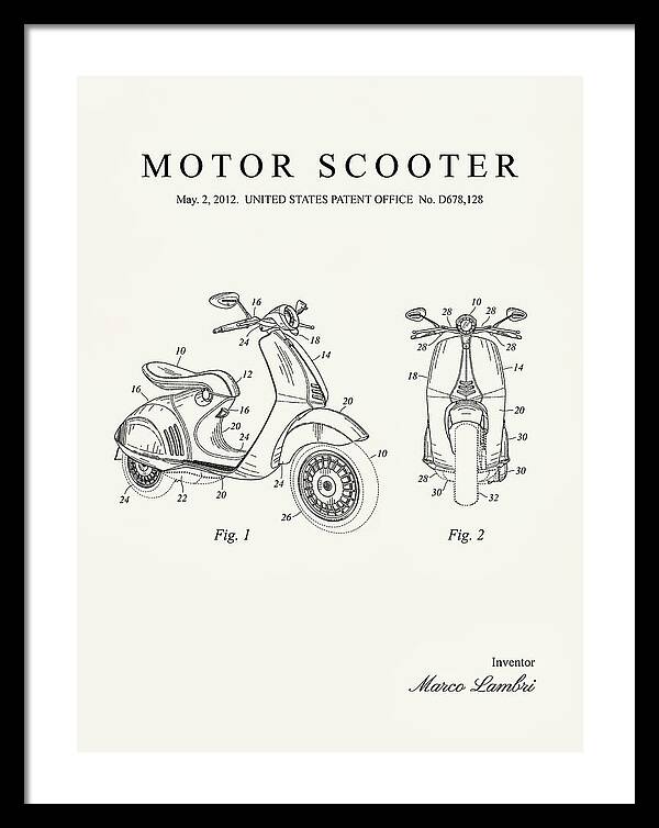 Motor Scooter Vespa Minimalist Patent Usd678128s1