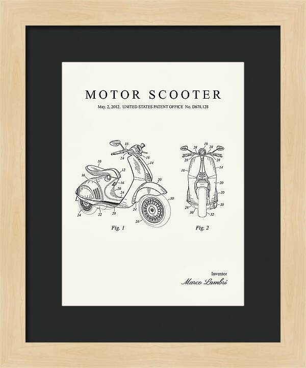 Motor Scooter Vespa Minimalist Patent Usd678128s1