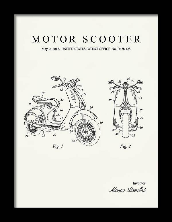 Motor Scooter Vespa Minimalist Patent Usd678128s1