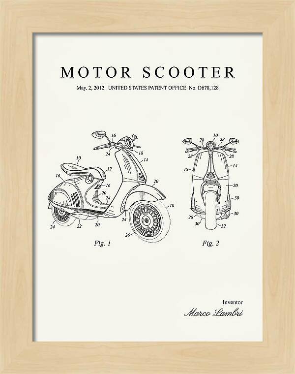 Motor Scooter Vespa Minimalist Patent Usd678128s1