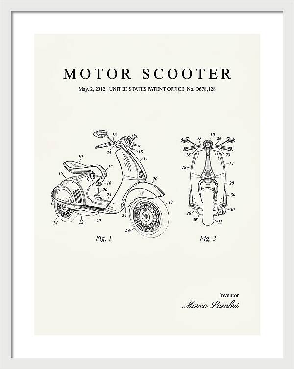 Motor Scooter Vespa Minimalist Patent Usd678128s1