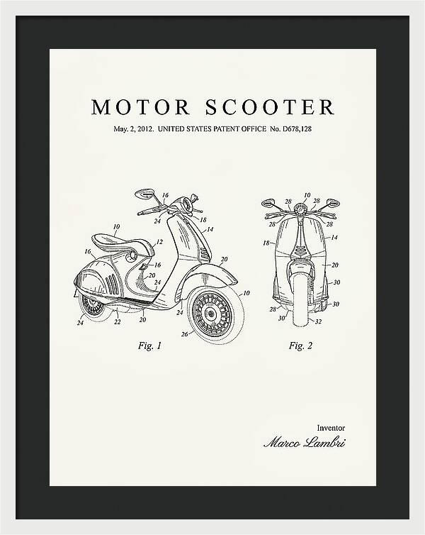Motor Scooter Vespa Minimalist Patent Usd678128s1