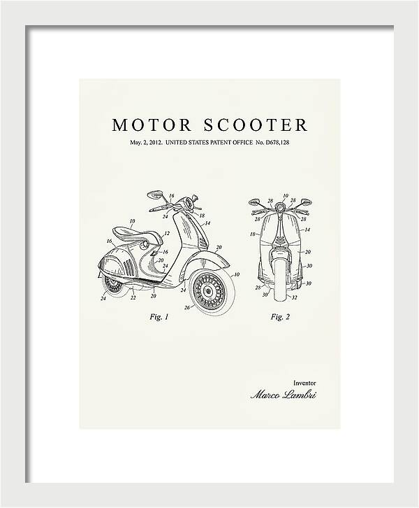 Motor Scooter Vespa Minimalist Patent Usd678128s1