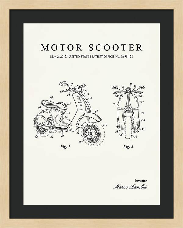 Motor Scooter Vespa Minimalist Patent Usd678128s1