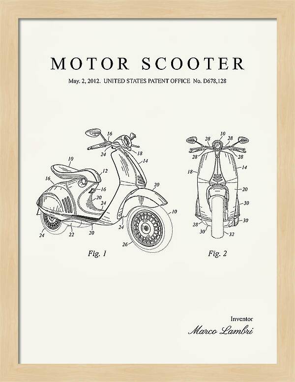 Motor Scooter Vespa Minimalist Patent Usd678128s1