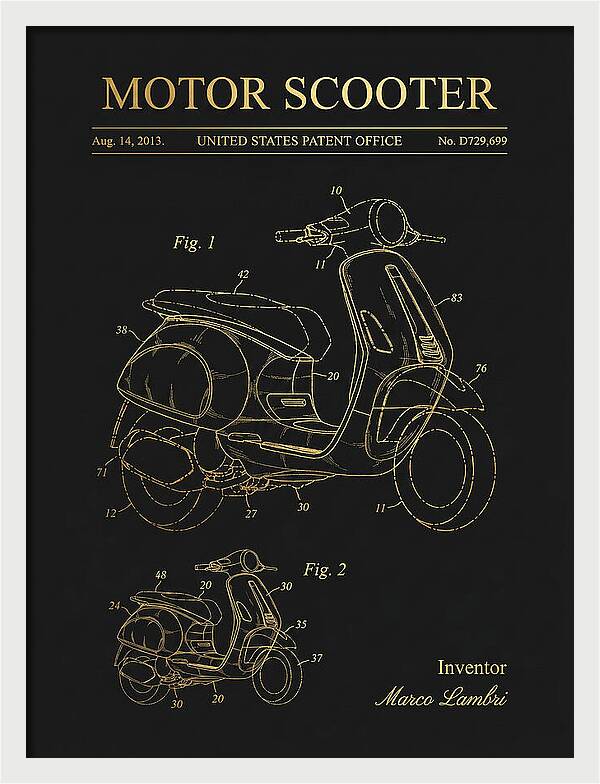 Motor Scooter Vespa Sprint Gold Patent Usd729699s1