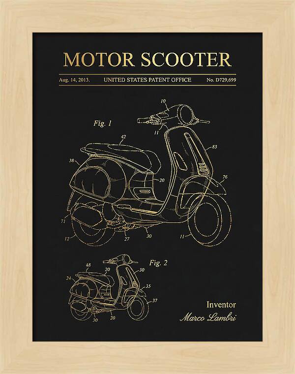 Motor Scooter Vespa Sprint Gold Patent Usd729699s1
