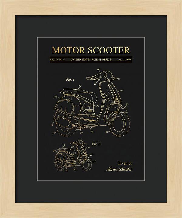 Motor Scooter Vespa Sprint Gold Patent Usd729699s1