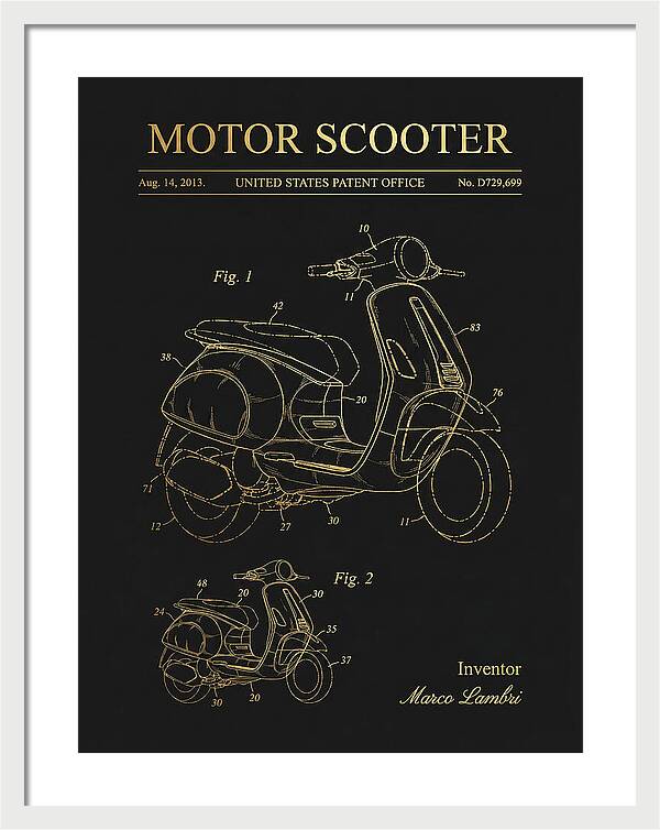 Motor Scooter Vespa Sprint Gold Patent Usd729699s1