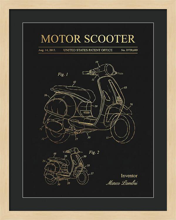 Motor Scooter Vespa Sprint Gold Patent Usd729699s1