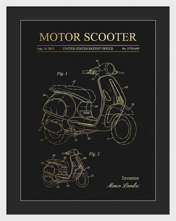Motor Scooter Vespa Sprint Gold Patent Usd729699s1