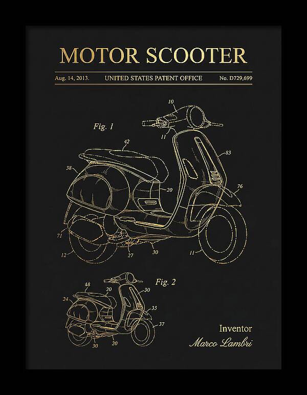 Motor Scooter Vespa Sprint Gold Patent Usd729699s1