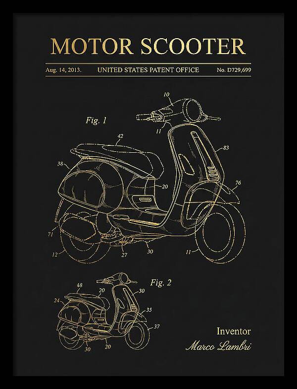 Motor Scooter Vespa Sprint Gold Patent Usd729699s1