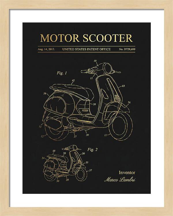 Motor Scooter Vespa Sprint Gold Patent Usd729699s1