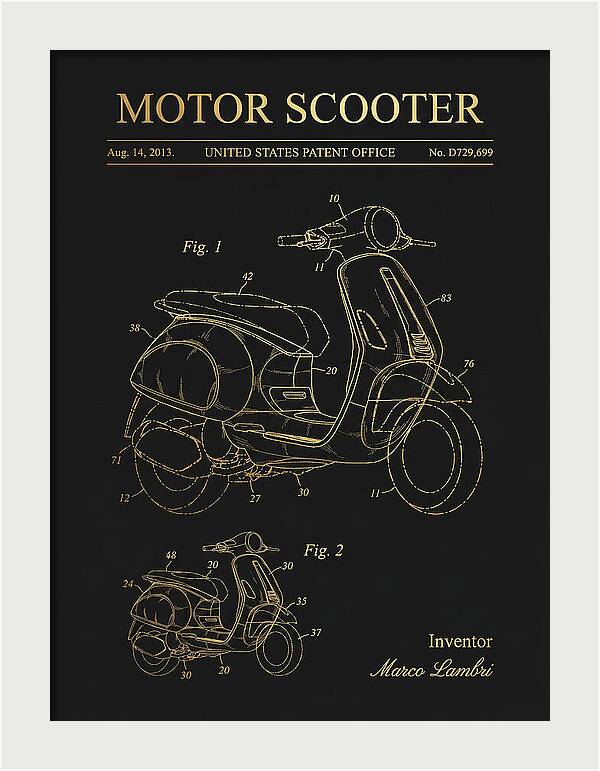 Motor Scooter Vespa Sprint Gold Patent Usd729699s1