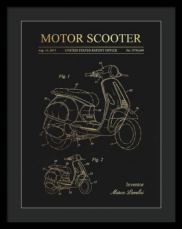 Motor Scooter Vespa Sprint Gold Patent Usd729699s1
