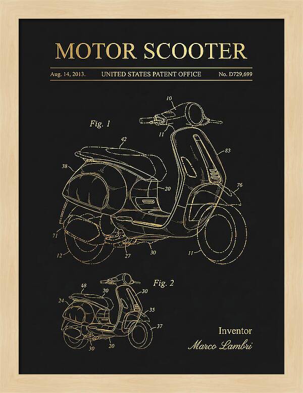 Motor Scooter Vespa Sprint Gold Patent Usd729699s1