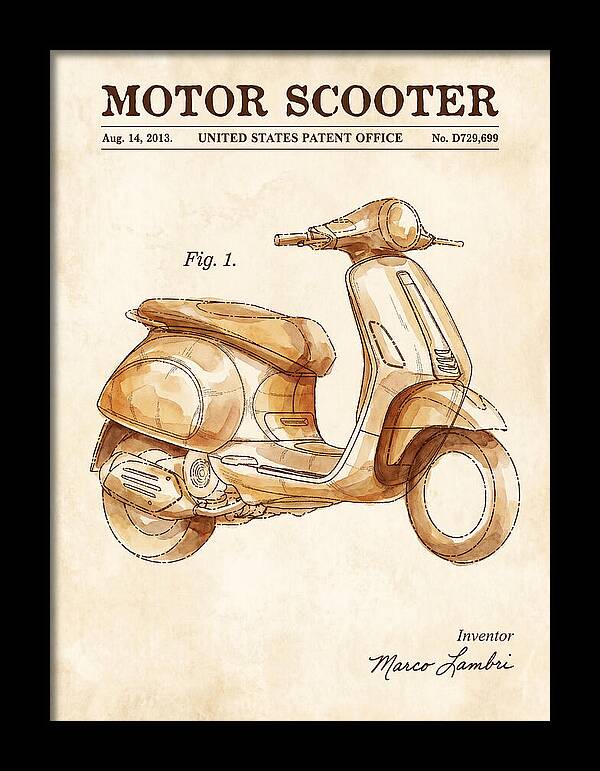 Motor Scooter Vespa Sprint Watercolor Patent Usd729699s1