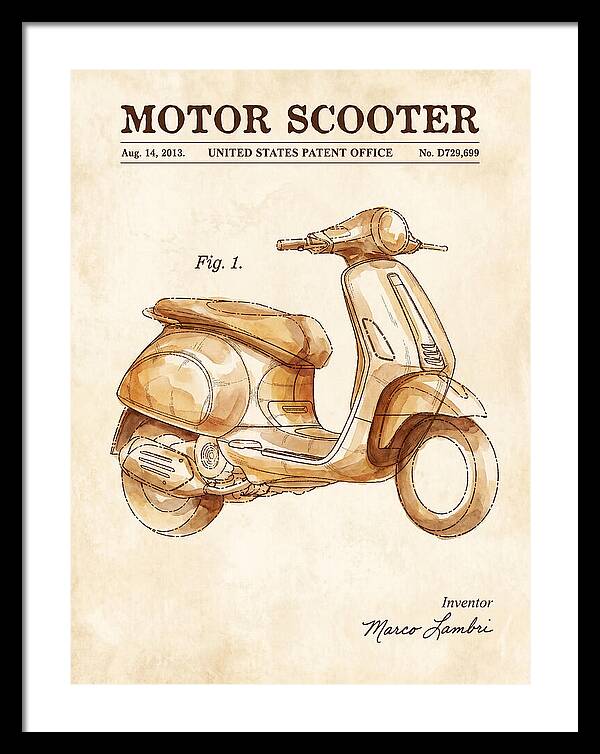 Motor Scooter Vespa Sprint Watercolor Patent Usd729699s1