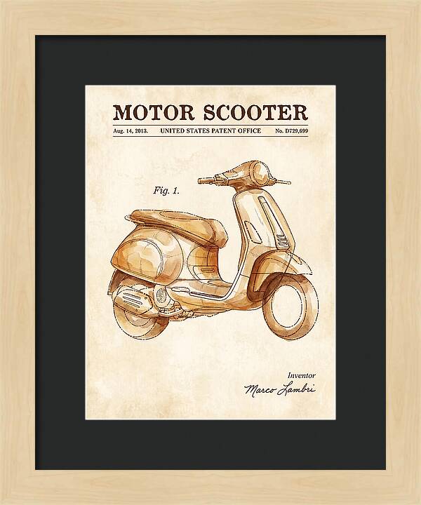 Motor Scooter Vespa Sprint Watercolor Patent Usd729699s1