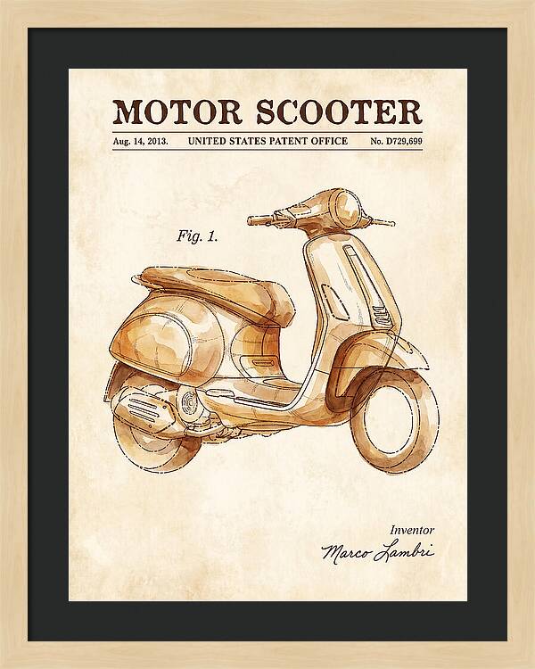 Motor Scooter Vespa Sprint Watercolor Patent Usd729699s1