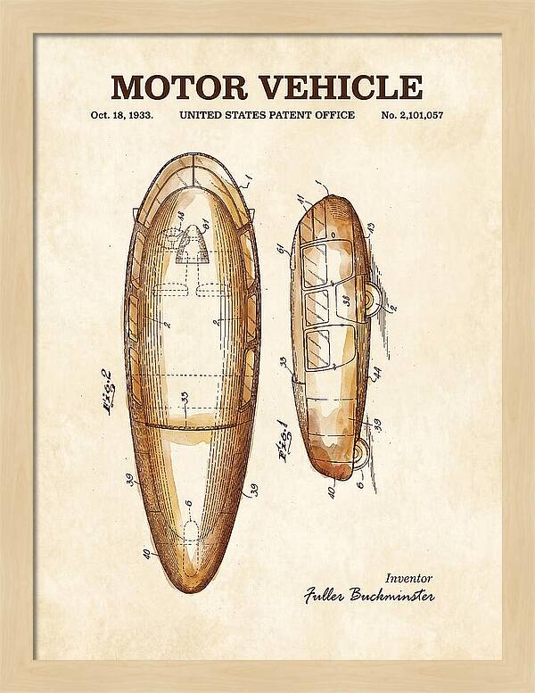 Motor Vehicle Dymaxion Watercolor Patent Us2101057a