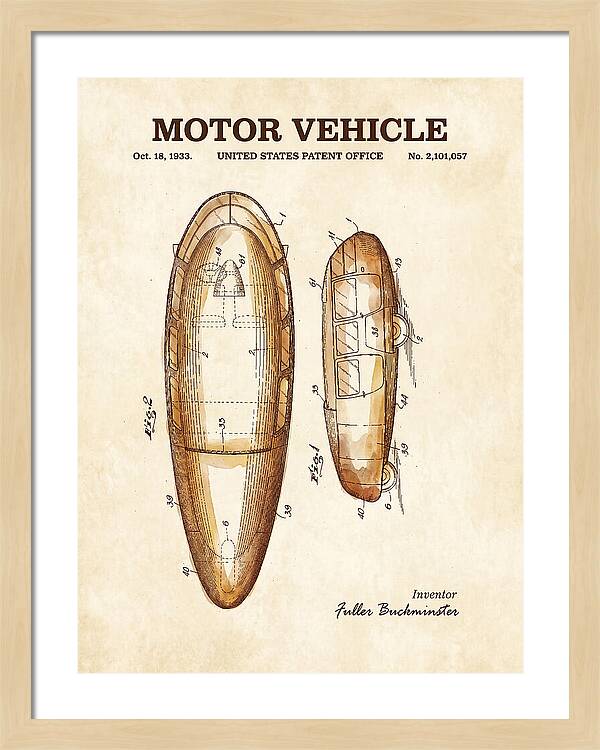 Motor Vehicle Dymaxion Watercolor Patent Us2101057a