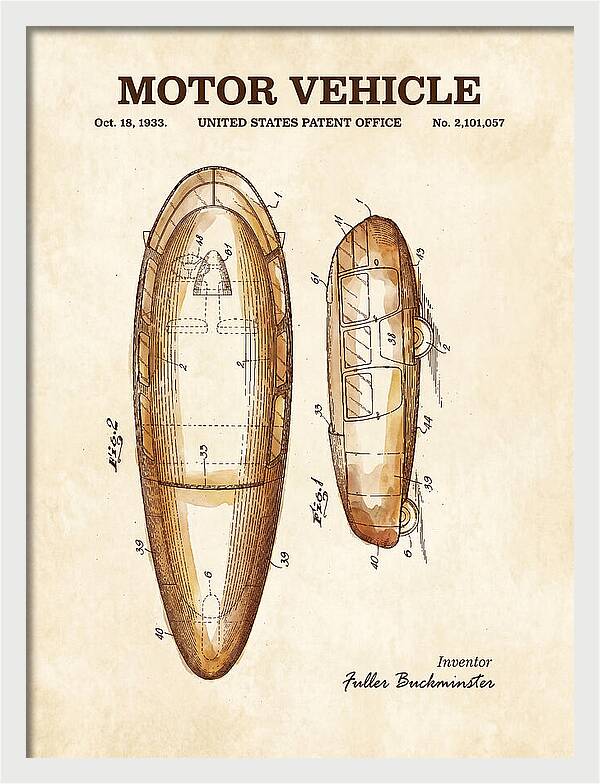 Motor Vehicle Dymaxion Watercolor Patent Us2101057a