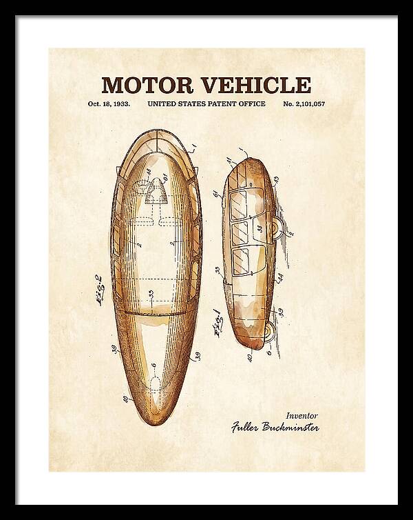 Motor Vehicle Dymaxion Watercolor Patent Us2101057a
