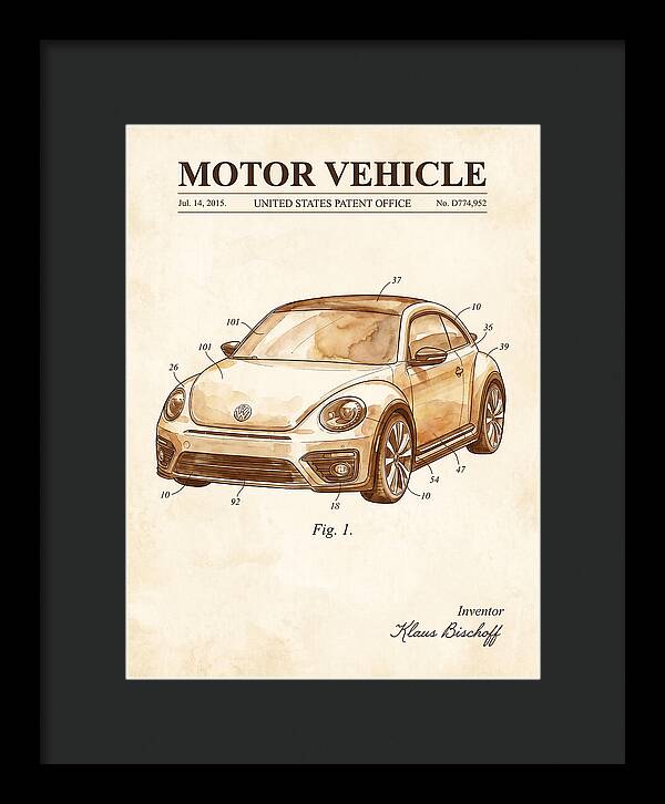 Motor Vehicle Vw Beetle Watercolor Patent Usd774952s1