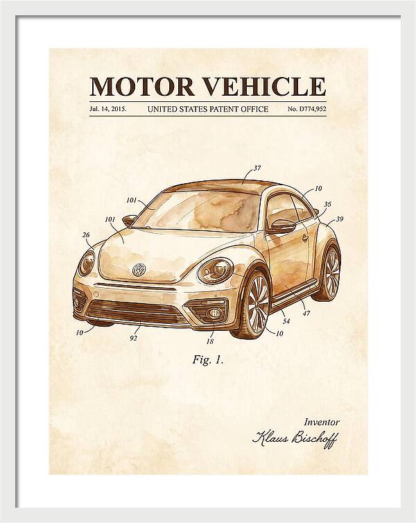 Motor Vehicle Vw Beetle Watercolor Patent Usd774952s1