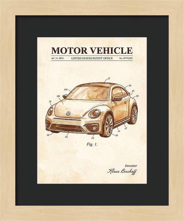 Motor Vehicle Vw Beetle Watercolor Patent Usd774952s1