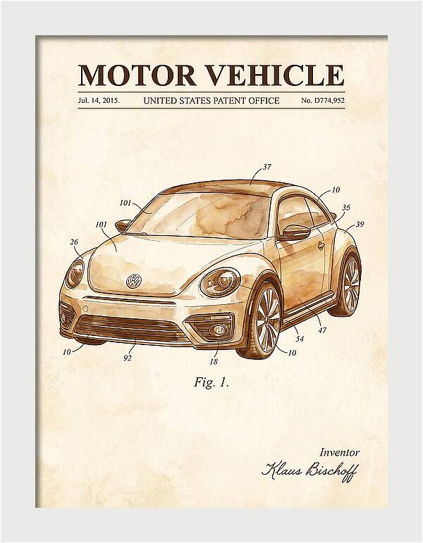 Motor Vehicle Vw Beetle Watercolor Patent Usd774952s1