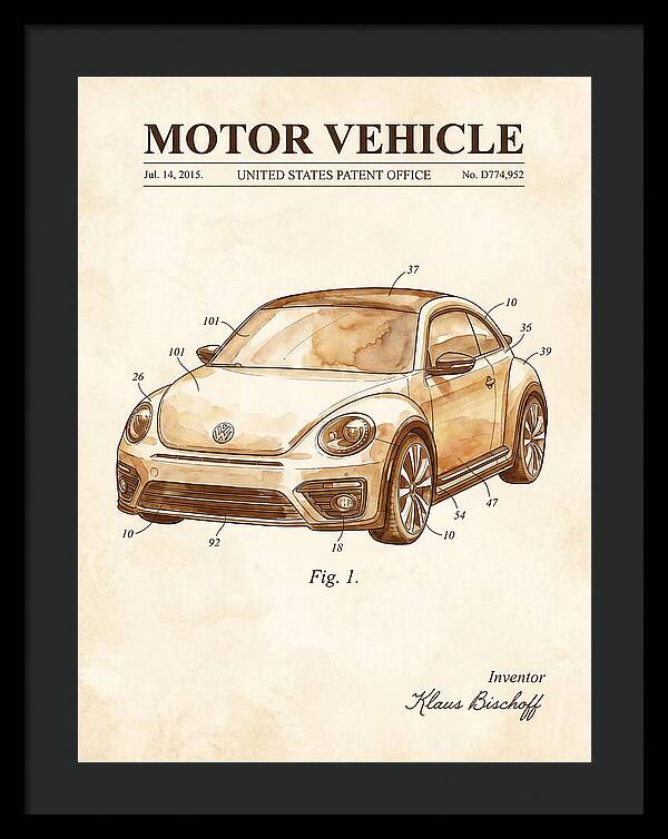 Motor Vehicle Vw Beetle Watercolor Patent Usd774952s1