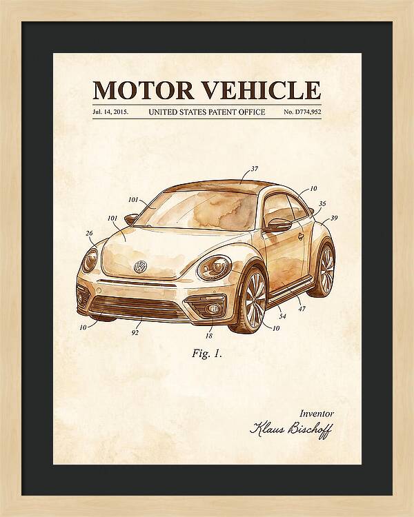 Motor Vehicle Vw Beetle Watercolor Patent Usd774952s1