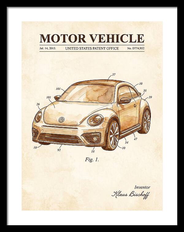 Motor Vehicle Vw Beetle Watercolor Patent Usd774952s1