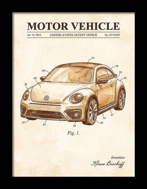Motor Vehicle Vw Beetle Watercolor Patent Usd774952s1