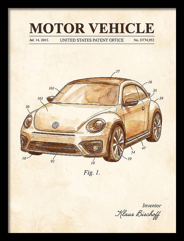 Motor Vehicle Vw Beetle Watercolor Patent Usd774952s1